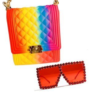 2 Pieces set jelly purse crossbody bag and sunglasses
